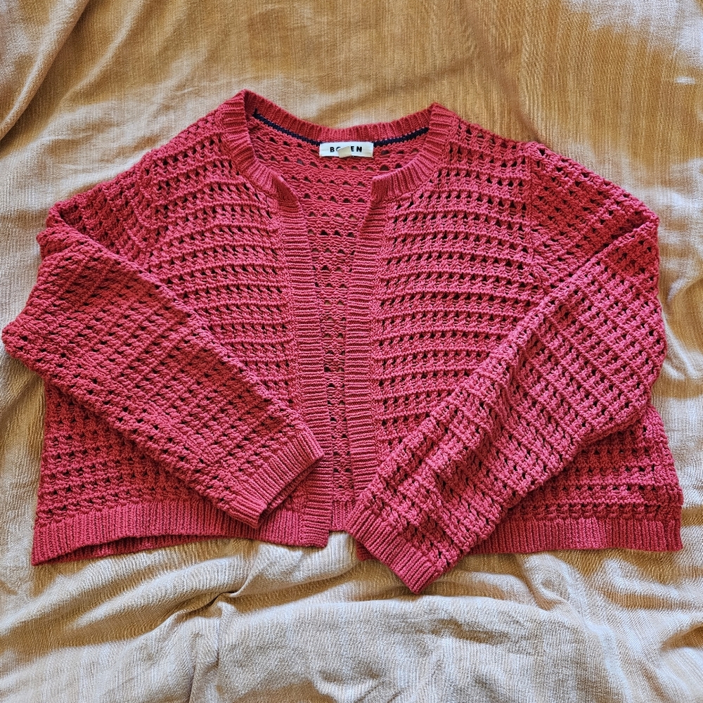 Boden Cropped Knit Cardigan Cherry Red - Picture 4 of 4